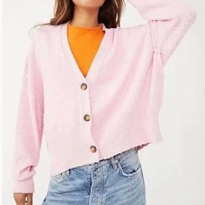 Free People Found My Friend Pink Button Cardigan